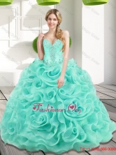 Spring Low Price Beading and Rolling Flowers 2016 Sweet 15 Dresses in Aqua Blue SJQDDT17002-4FOR
