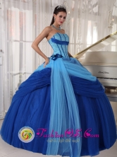 Strapless Blue ruched Quinceanera Dress ForSweet 16 In Tulle Beading Ball Gown In San Lorenzo Honduras  Style PDZY505FOR