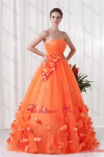 Strapless Orange Red A-line Quinceanera Dress with Hand Made Flowers FFQD067FOR