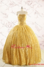 Summer Romantic Sequins Yellow Quinceanera Dress with Strapless FNAO45FOR