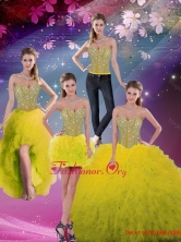 Summer Sweetheart Beaded and Ruffles Detachable Dresses For Sweet 16 in Yellow QDDTA5008-1FOR