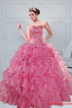 The Super Hot 2015 Beading and Ruffles Quinceanera Dresses in Coral Red XFNAOA06TZFXFOR