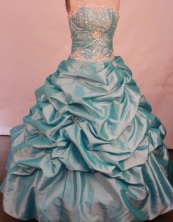 The super hot ball gown strapless floor-length taffeta beading aqua blue quinceanera dresses FA-X-07