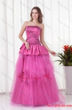 Winter A-line Strapless Beading and Bowknot Quinceanera Dress in Hot Pink FFQD081FOR