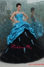 Winter Teal and Black Sweetheart Appliques Full Length Quinceanera Dress FFQD052FOR