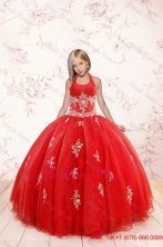 2015 Fashionable Appliques Red Little Girl Pageant Dress XFLGAA38FOR