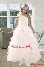 2015 Gorgeous A Line One Shoulder Baby Pink Little Girl Pageant Dress with Beading and Ruffles XFLGO840FOR