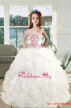 2015 Spaghetti Straps Embroidery Ruffles White Organza Little Girl Pageant Dress XFLG5824-4FOR