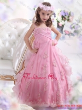 2015 Unique Rose Pink Spaghetti Straps Flower Girl Dress with AppliquesWMDLG007FOR
