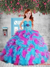 Appliques Pink and Blue Litttle Girl Pageant Dress with Hand Made Flower and RufflesLGZY464FOR