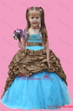 Aque Blue Ball Gown Strapless Leopard Little Girl Pageant Dress LGZYLJ91403FOR