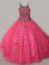 Beautiful Ball Gown Scoop Floor-length Beaded Lace Up Little Girl Pageant Dress in Organza SWLG011-1FOR 