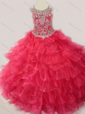 Cute Ball Gown Coral Red Beading and Ruffled Layers Little Girl Pageant Dress with Straps and Off the Shoulder SWLG014FOR