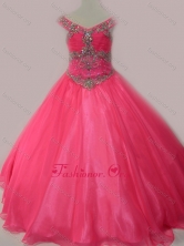 Cute Beaded Bodice Zipper Up Little Girl Pageant Dress in Hot Pink SWLG006-1FOR