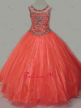 Latest Beaded Bodice Orange Little Girl Pageant Dress with Open Back  SWLG005-1FOR