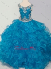 New Style Baby Blue Little Girl Pageant Dress with Beading and Ruffles SWLG007FOR