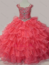 Perfect Sweetheart Beaded Little Girl Pageant Dress with Spaghetti Straps in Coral Red SWLG016-2FOR