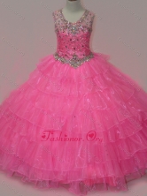 Pretty Rose Pink Little Girl Pageant Dress with Beading and Ruffled Layers SWLG003FOR