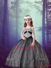 Pretty Straps Black Sequined Little Girl Pageant Dresses with AppliquesXFLG080FOR