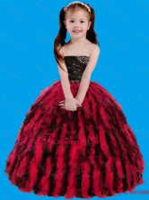Red and Black Strapless Beading and Ruffles Little Girl Pageant Dress LGZY787FOR