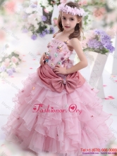 Rose Pink Flower Girl Dress with Hand Made Flowers and Ruffled LayersWMDLG037FOR
