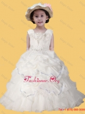 Square Appliques and Ruffles Little Girl Pageant Dress in WhiteLGZY465FOR