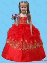 Strapless Lace Appliques Long Little Girl Pageant Dress in RedLGZY694FOR