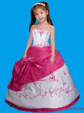 Strapless White and Hot Pink Little Girl Pageant Dress with EmbroideryLGZY037FOR
