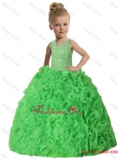 Straps Ball Gown Ruffles Green Beading Little Girl Pageant Dress LGZY257FOR