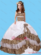 Wonderful Leopard Taffeta Strapless Little Girl Pageant Dress with Hand Made FlowerLGZY437FOR
