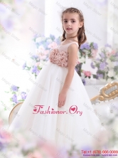2015 Pretty Scoop Flower Girl Dress with Hand Made FlowersWMDLG026FOR