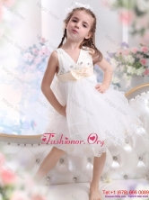 Beading Ruffled 2015 White Flower Girl Dress with BowknotWMDLG035FOR