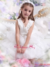 Beautifil White Appliques Scoop Flower Girl Dress for 2015 FallWMDLG033FOR
