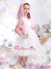 Beautiful White Flower Girl Dress with Baby Pink Waistband and Hand Made WMDLG034FOR