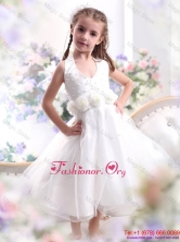 Cute Halter Top White Mini Length Flower Girl Dress with Hand Made FlowerWMDLG001FOR