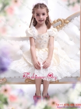 Gorgeous Champagne Flower Girl Dress with Hand Made Flower and LaceWMDLG013FOR