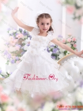 Gorgeous Ruffled Layers White 2015 Girl Pageant  Dress with Hand Made FlowerWMDLG011FOR