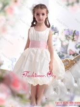 Perfect White Scoop 2015 Winter Flower Girl Dress with Light Pink SashWMDLG029FOR