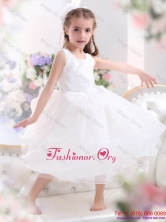 Popular Scoop White Bowknot A Line Flower Girl Dresses for 2015WMDLG031FOR