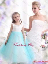 Popular White and Baby Blue Scoop Flower Girl Dress for 2015 WinterWMDLG024FOR