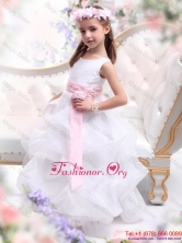 Scoop White Flower Girl Dress with Sash and RufflesWMDLG018FOR