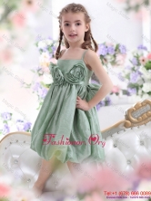 Unique Spaghetti Straps Flower Girl Dress with Waistband and Hand Made Flower WMDLG009FOR