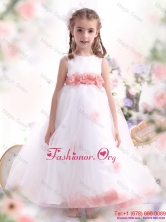 White Little Girl Pageant Dresses with Pink Waistband and Hand Made FlowerWMDLG016FOR