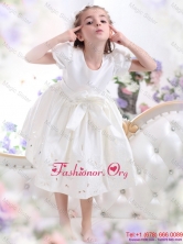 White Scoop 2015 Flower Girl Dress with Bowknot and Cap SleevesWMDLG028FOR