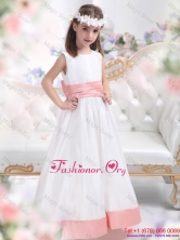 White Scoop 2015 Flower Girl Dress with Pink WaistbandWMDLG023FOR