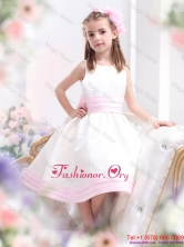 White Scoop Flower Girl Dress with Light Pink BowknotWMDLG027FOR