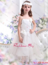 White Spaghetti Straps Flower Girl Dress with Hand Made Flower and AppliquesWMDLG004FOR