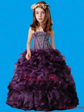 Purple Strapless Beading and Ruffled Layers Little Girl Pageant Dress LGUNION19T06FOR