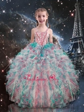 2016 Pretty Straps Little Girl Pageant Dresses with Beading and RufflesLGDTA91002FOR