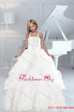 Appliques and Ruffles White delicate Little Girl Pageant Dress with Spaghetti StrapsXFLG5919FOR